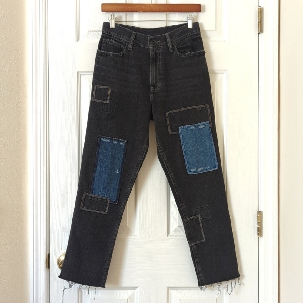 BDG Urban Outfitters Patchwork High Waisted Cropped Tapered Leg Jeans Black 27